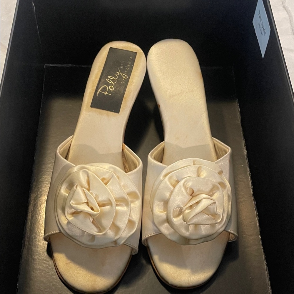 Vintage Cream Satin Polly of California Mules for Women
